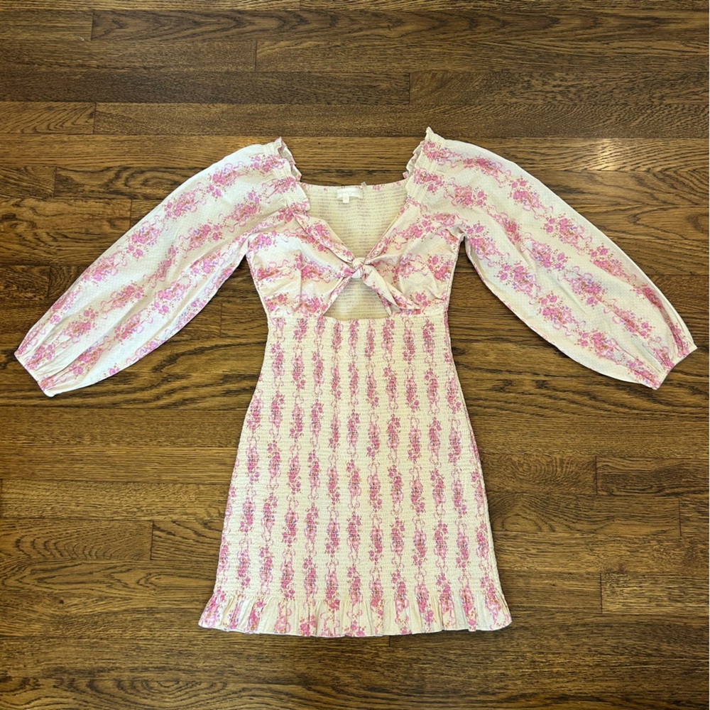 LoveShackFancy Cream and Pink Floral Dress